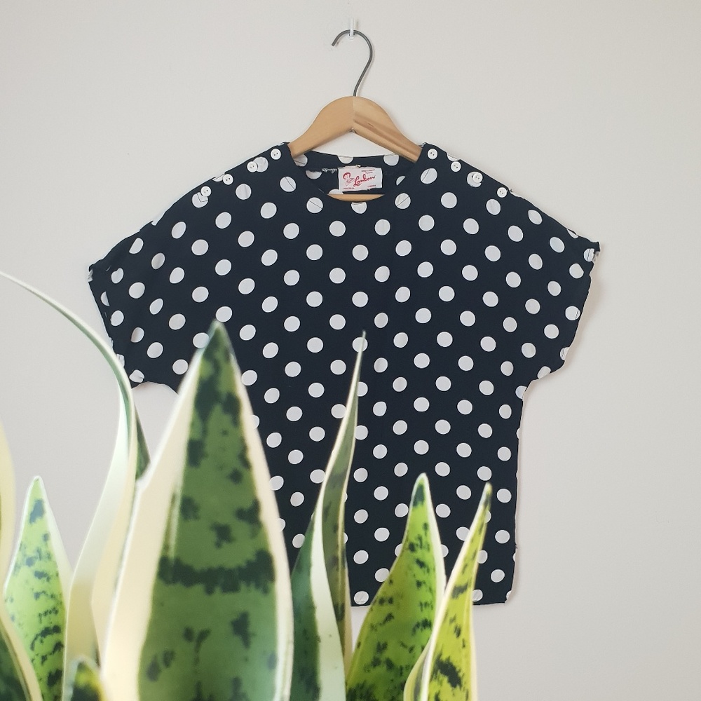 Polka Dot Blouse Navy Blue And White Dots
